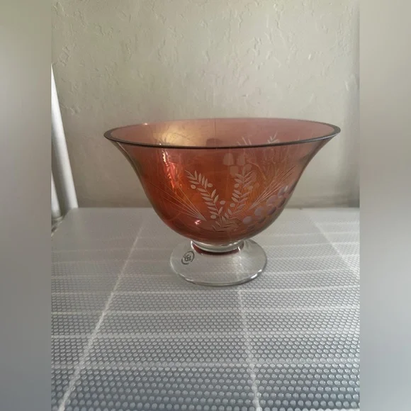 Lenox Pink Etched Glass Bowl - Picture 2 of 3